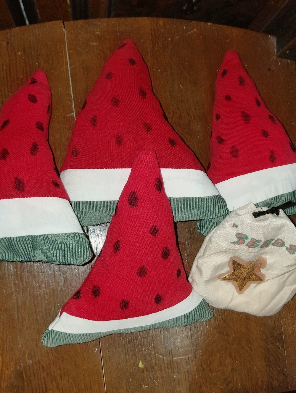 Handmade Watermelon Slice 7" And  Seed Bag- Set of 4